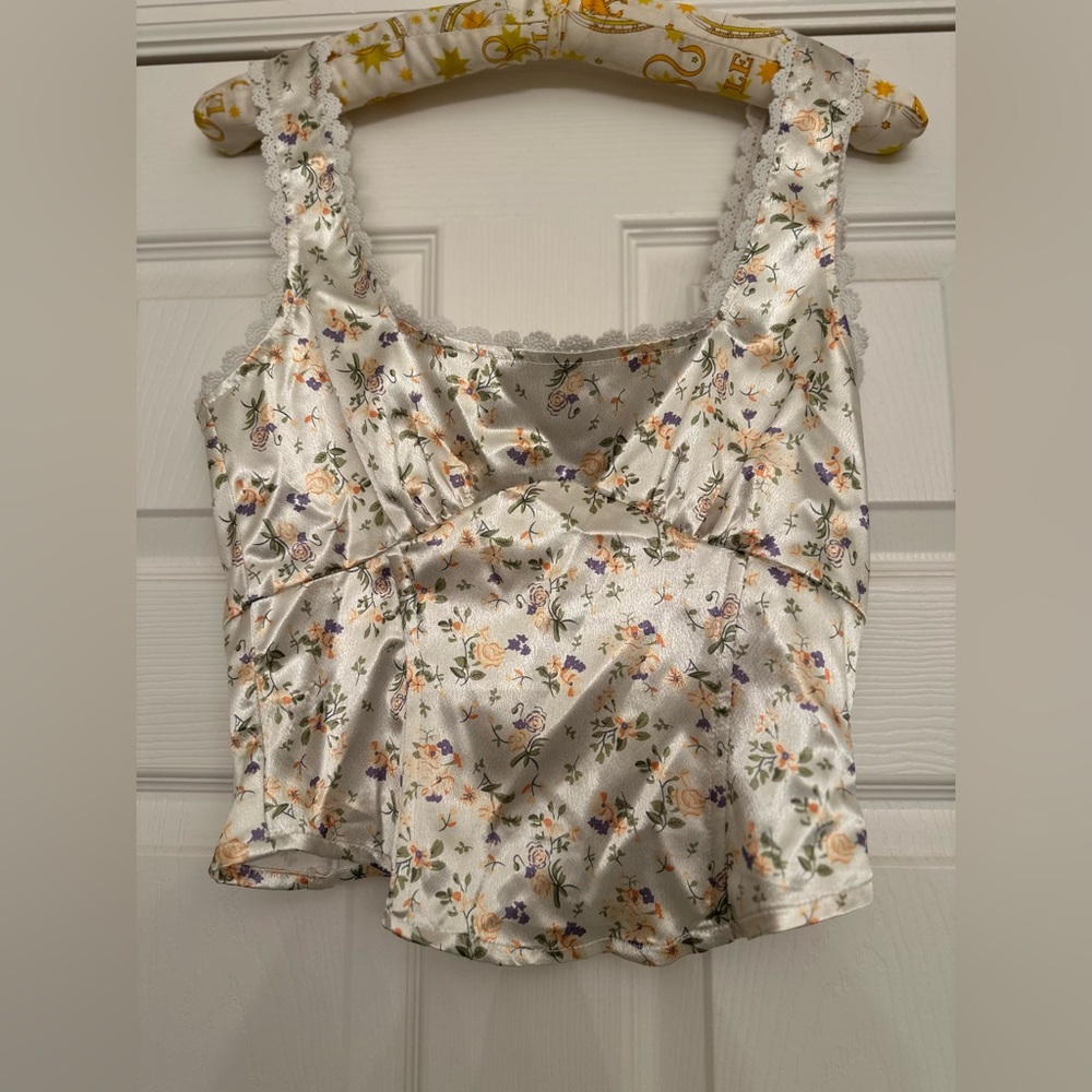PRINCESS POLLY crochet lace trim floral corset top Size 4 cottagecore boho